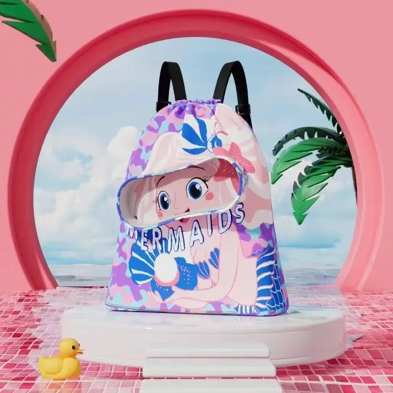 sac de natation portable pour enfants, sac à dos étanche avec séparation sec/humide et imprimé dessin animé, organisateur essentiel pour les sports des enfants