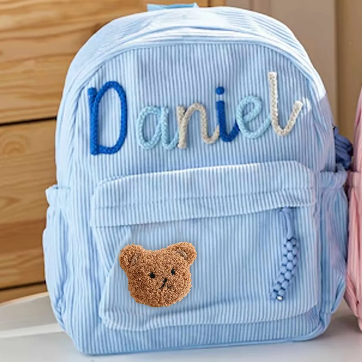 sac à dos en velours côtelé personnalisé 1 pièce, lettres brodées à la main, décorations florales/animales, cadeau idéal.