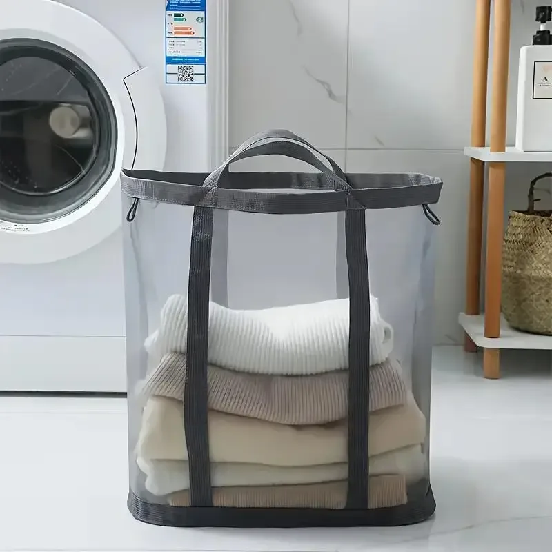 Panier à linge en maille de Nylon, sac de rangement pliable pour vêtements sales, adapté à la chambre à coucher et à la salle de bains, panier à linge Portable indépendant