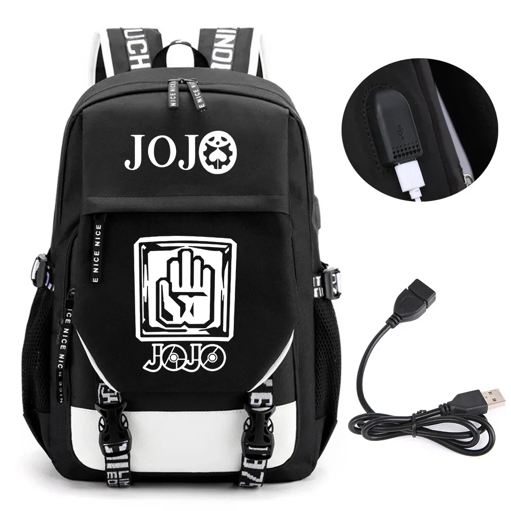 anime jojo bizarre adventure kira sac à dos école livre sacs mochila voyage usb port sac ordinateur portable garçon filles sac à dos