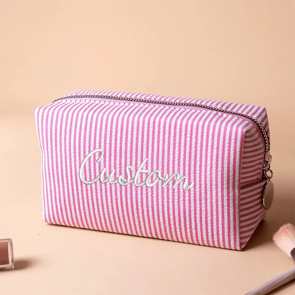 pochette de maquillage brodée personnalisée, nom personnalisé, pochette cosmétique pour demoiselle d'honneur, trousse de toilette portable, sac de voyage, cadeau pour femme