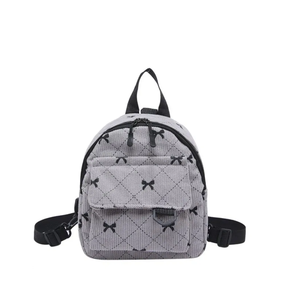sac à dos mini décontracté en velours côtelé, imprimé nœud papillon, sac à dos multi-nœuds, sac de rangement pour cosmétiques, sac à bandoulière léger pour les trajets quotidiens