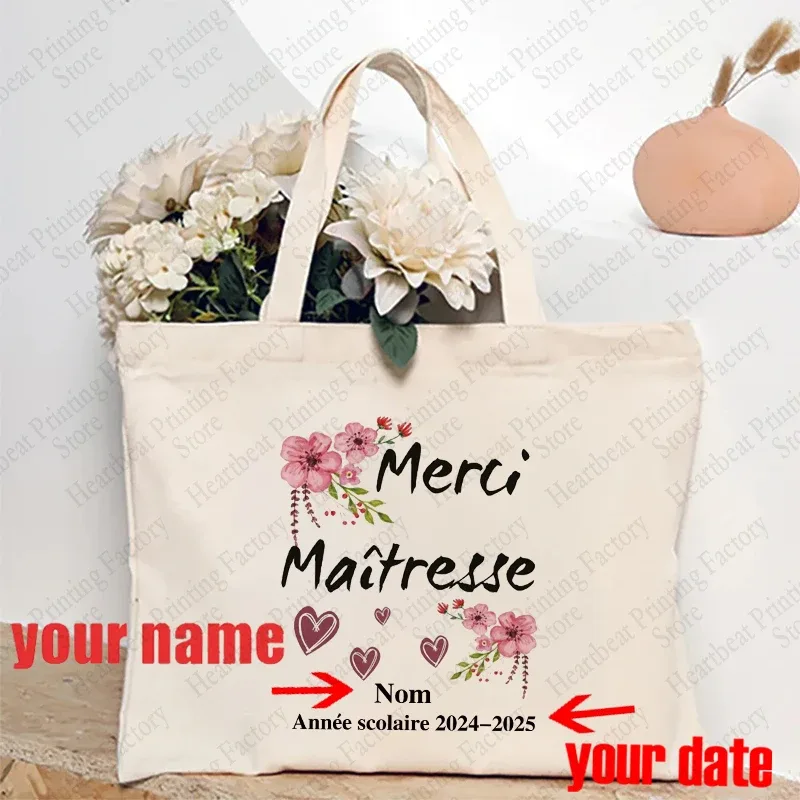 sac fourre-tout d'appréciation floral personnalisé pour enseignants avec nom personnalisé - sac à bandoulière cadeau éducatifs cadeaux de fin de l'année scolaire