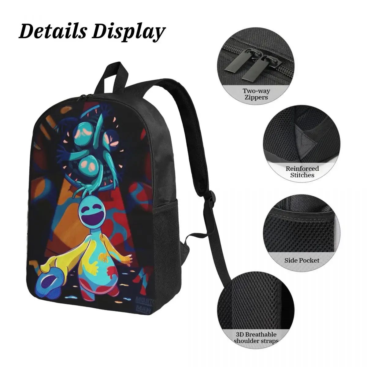 sac à dos doey doughman horror pianosaurus, sac à livres pour étudiants, sac d'école, sacs à bandoulière pour ordinateur portable, 3 pièces, sac à déjeuner isotherme, trousse à crayons