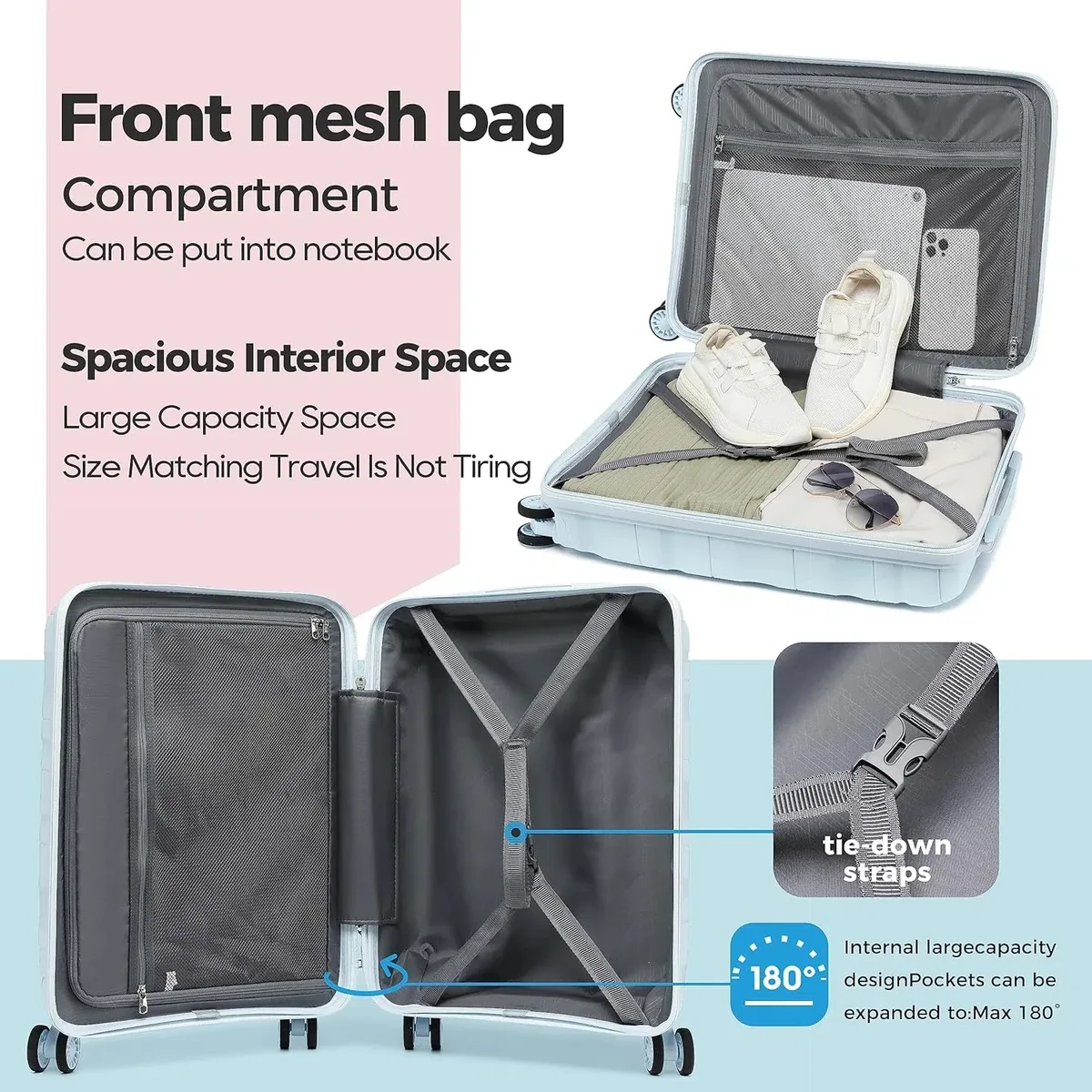 melalenia – ensemble de bagages à main 3 pièces, valise en matériau pp avec roulettes pivotantes, serrure rigide tsa