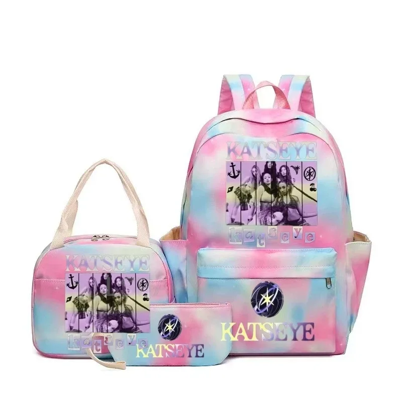 nouveaux sacs à dos katseye à imprimé amusant, 3 pièces/ensemble, sac d'école pour étudiants, sac de voyage pour adolescentes et garçons, sacs à lunch, sac à dos