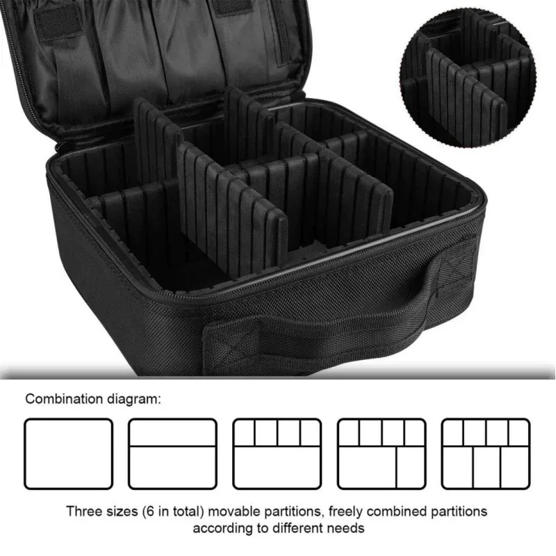 trousse de maquillage professionnelle portable avec diviseurs ajustables et compartiment pour pinceaux – organisateur de cosmétiques pour artistes
