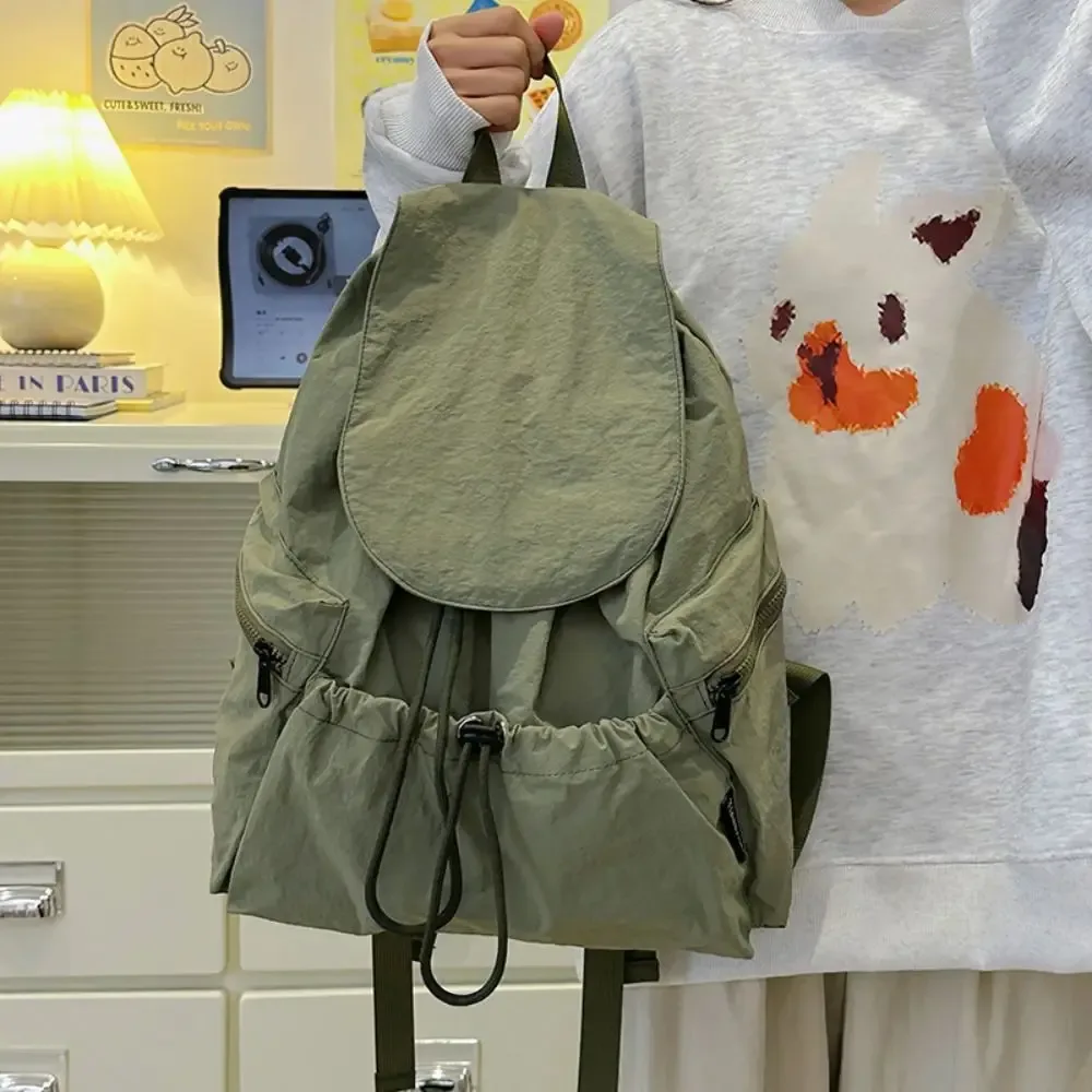 sac à dos de voyage léger et décontracté, style coréen, en nylon, avec cordon de serrage, étanche, grande capacité, cartable pour étudiants et adolescents