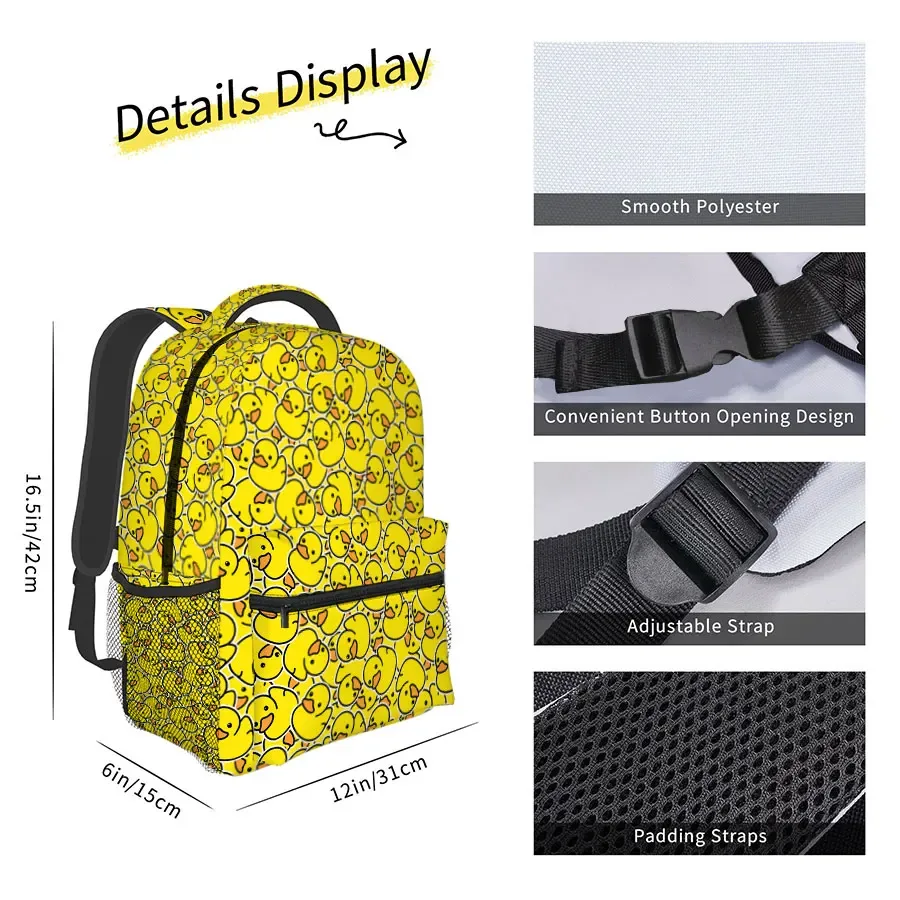 meilleurs cadeaux pour garçons et filles, sac à dos scolaire en forme de canard jaune 2d, dessin animé, doublure en polyester imperméable, design élégant et tendance pour enfants