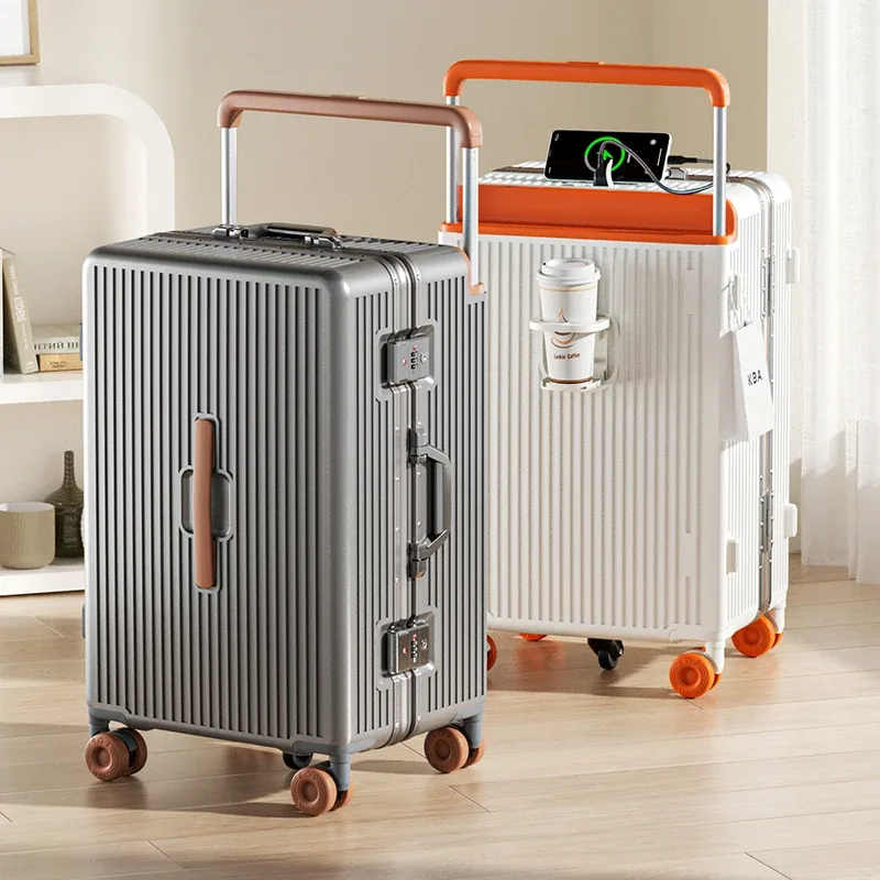 nouvelle valise à cadre en aluminium avec poignée télescopique large, valise trolley durable en pc, valise de voyage pour étudiant 28 pouces, valise cabine 20 pouces