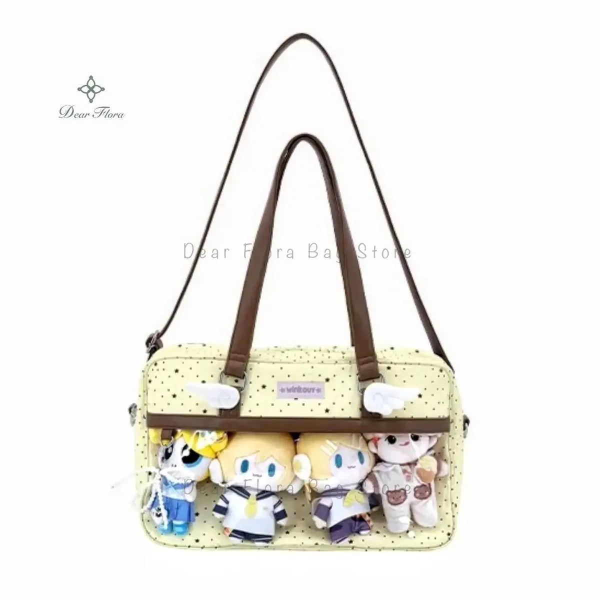 nouveau mignon grande capacité dentelle ita sac lolita filles poche transparente y2k bricolage badge affichage sac à bandoulière décontracté à pois sac à main