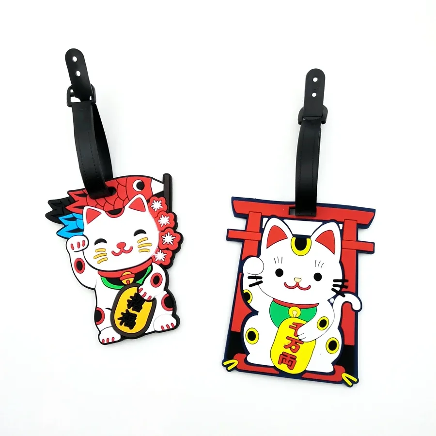 1 pièce/2 pièces/3 pièces zhaocai chat étiquette de bagage pendentif voyage essentiel aéroport bagages anti perte étiquette d'identification nom de bagage unisexe