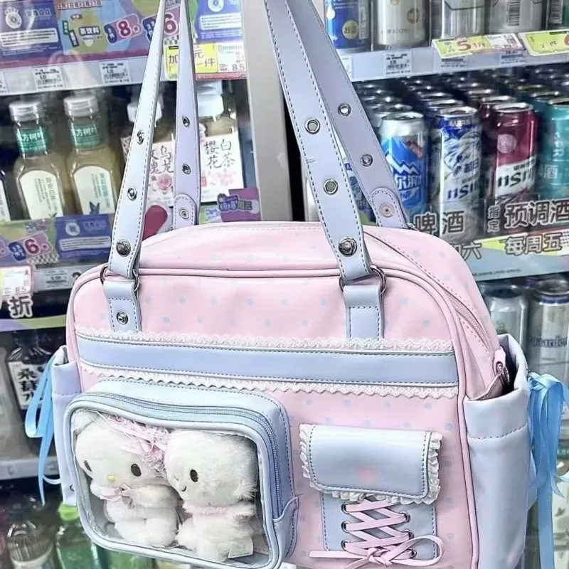 sac fourre-tout transparent ins au design kawaii anime, grande capacité, sac à bandoulière ita boston pour étudiante
