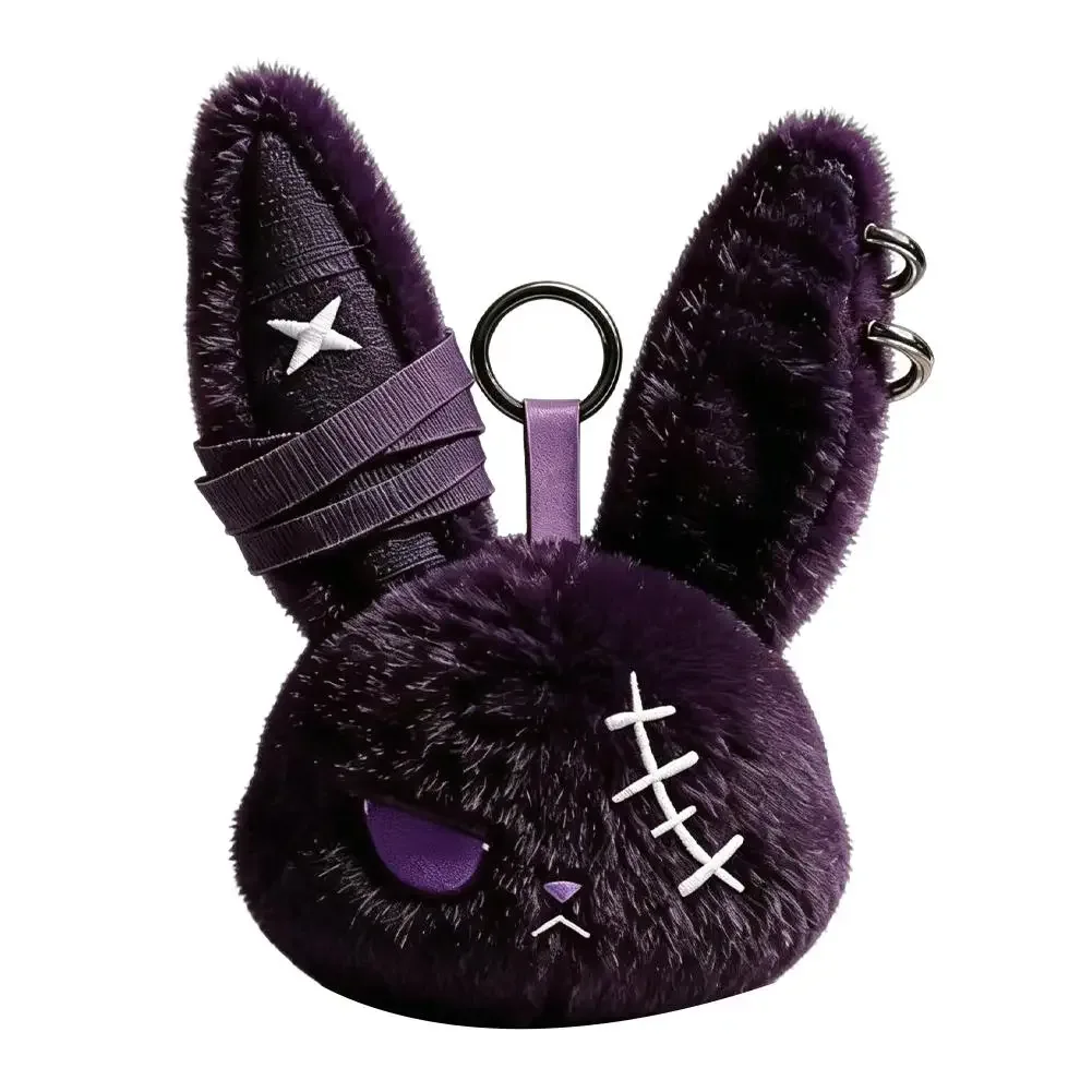 breloque de sac gothique en peluche lapin noir, porte-clés, pendentif lapin kawaii, accessoire de sac à main, décoration à suspendre pour sac à dos