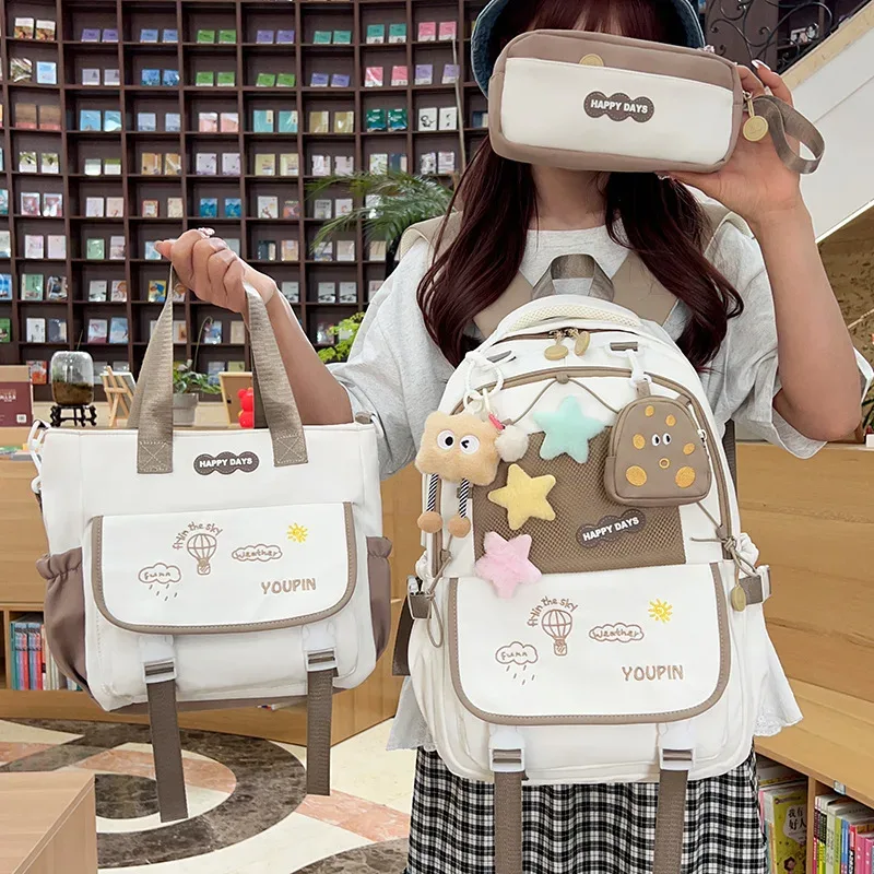 3 pièces/ensembles sacs d'école en nylon pour adolescentes kawaii femmes sacs à dos collège étudiant sac à dos pour ordinateur portable sac à dos cartable 2025