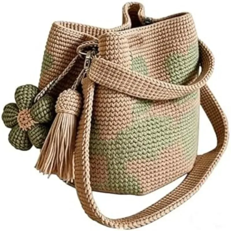 sac fourre-tout en crochet fait main avec fleurs, sac à main floral tricoté, sac de plage tissé style bohème