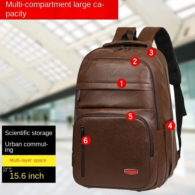 excellente qualité nouveau sac à dos en cuir souple pu grande capacité hommes décontracté étudiant sac d'école affaires résistant à l'usure