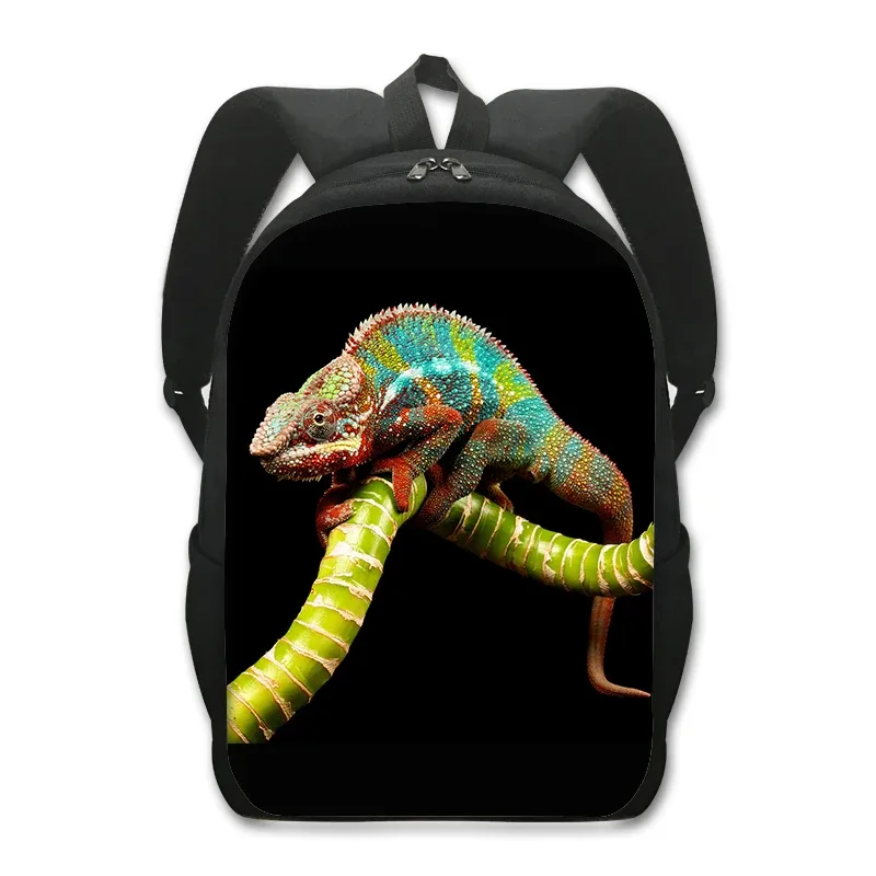 sac à dos imprimé animal de compagnie de 16 pouces pour femme et enfant, fourre-tout d'école, de voyage, avec grenouille, caméléon, serpent, araignée, livre, cadeau