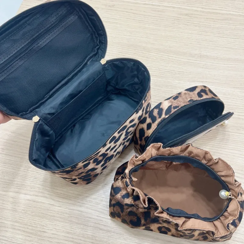 sac de maquillage léopard personnalisé, pochette de voyage portable de grande capacité pour cosmétiques, organisateur, mallette de rangement à fermeture éclair, sacs à main