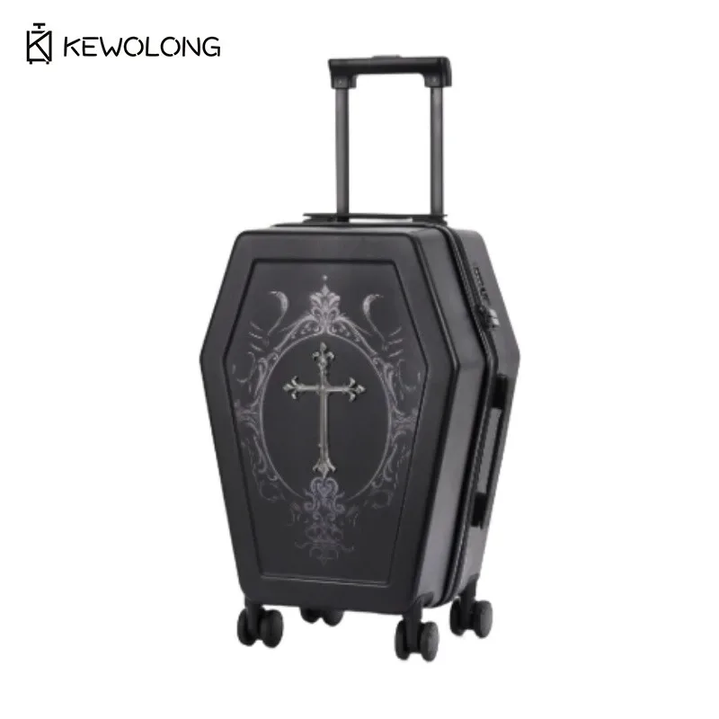 valise gothique en forme de cercueil, design unique, sac de voyage pour halloween, coffre rétro noir, valise sur le thème du vampire, bagage esthétique foncé