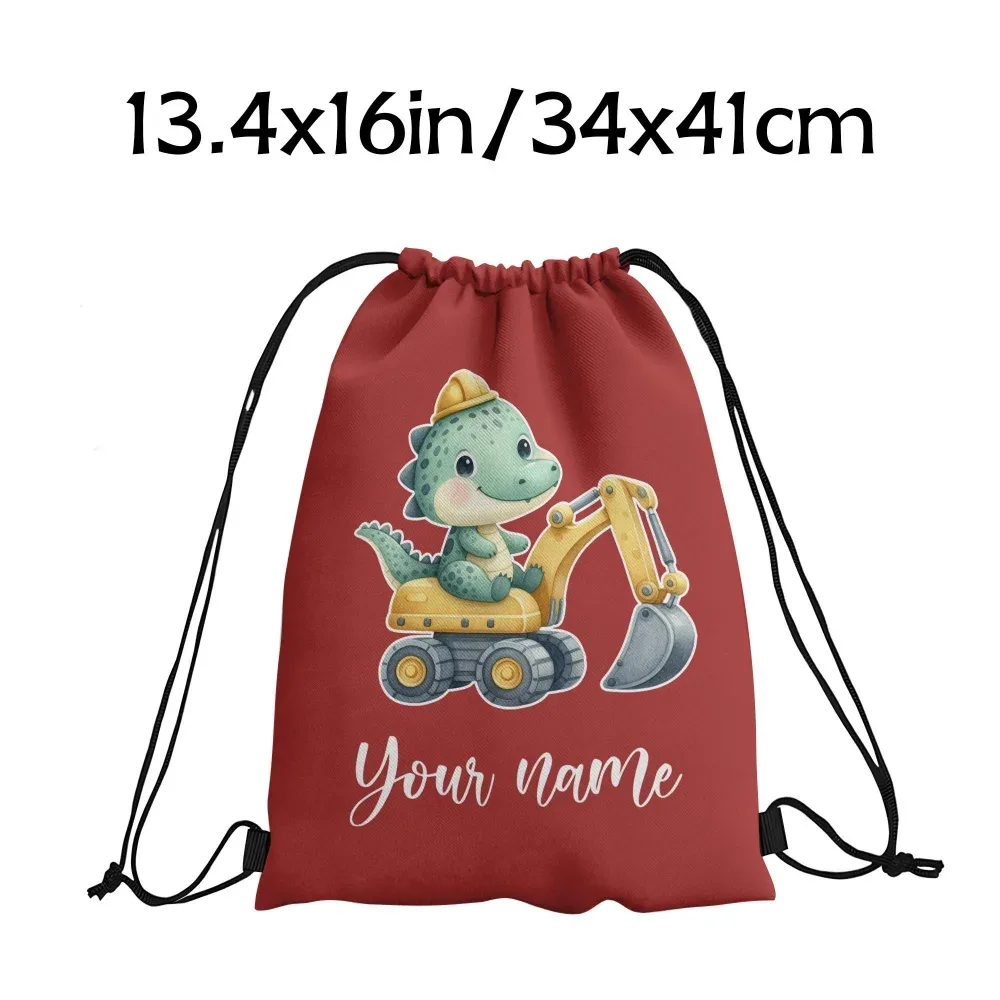 sac à dos personnalisé avec nom/texte dinosaure et excavateur, sac de sport personnalisé, sac de voyage léger, sac de rangement pour salle de sport, 12 couleurs