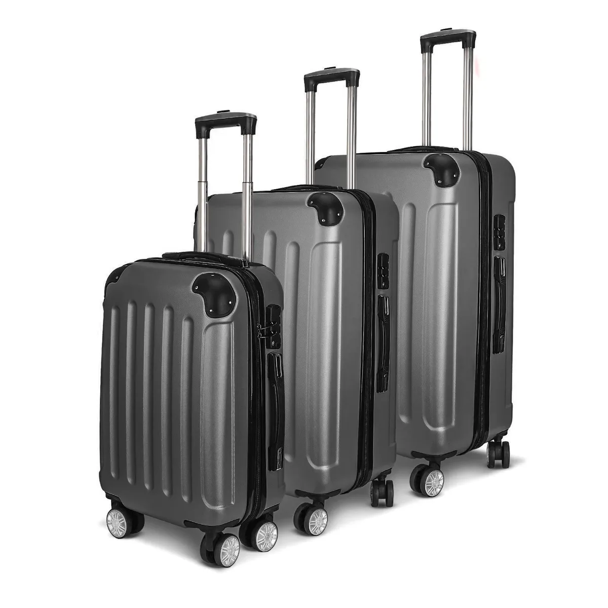 ensemble de bagages 3 pièces avec valises rigides, sacs de voyage légers en abs avec serrure tsa et 4 roulettes pivotantes, ensemble de valises moyennes et grandes format cabine, noir/gris
