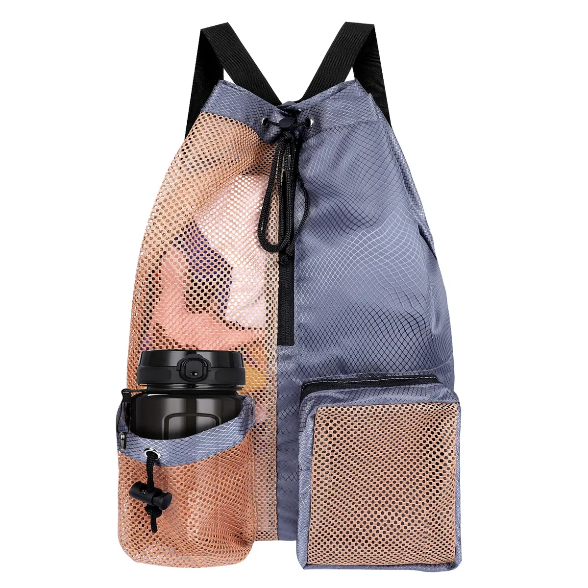 sac de bain en maille avec cordon de serrage, sac à dos de plage polyvalent avec poche humide pour la natation, la salle de sport et l'équipement d'entraînement