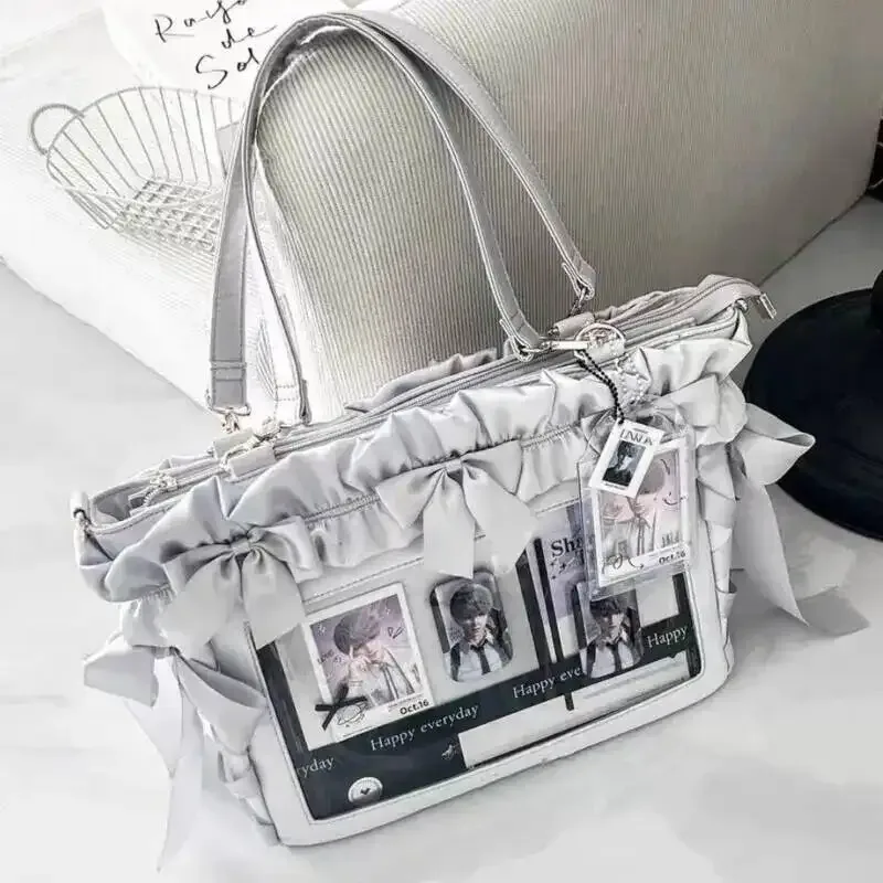 nouveau sac bandoulière y2k avec nœud en ruban, sac à bandoulière transparent grande capacité pour jeunes filles, sac à main diy, sac fourre-tout en satin pour femme