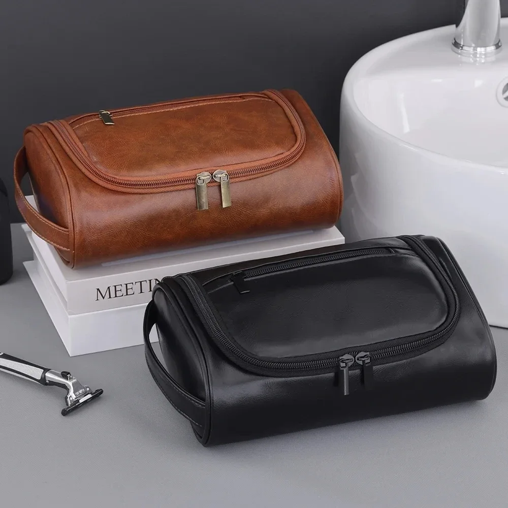 trousse de toilette de voyage de haute qualité pour femmes et hommes, sacs à cosmétiques rétro en cuir pu, trousse de maquillage de voyage étanche