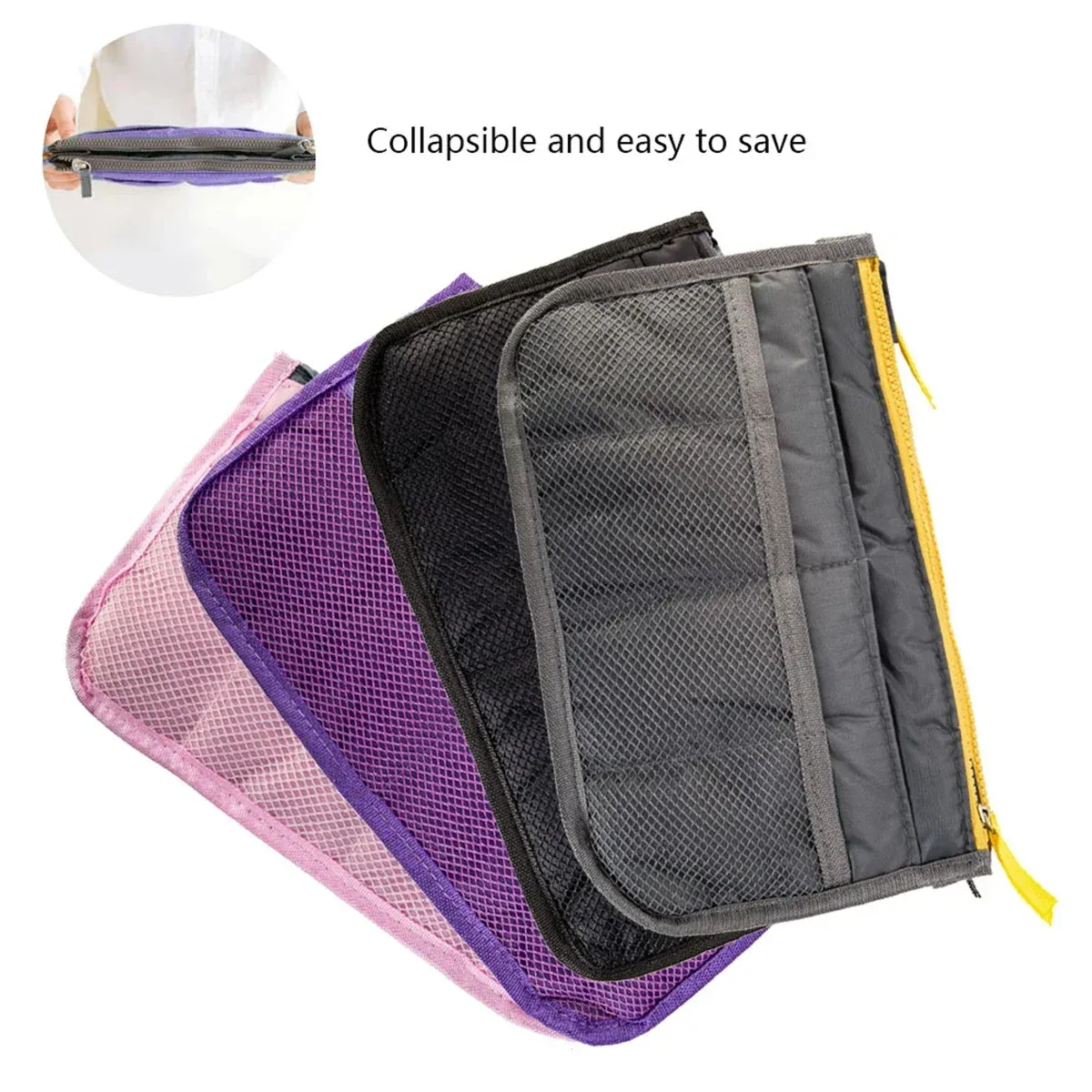 sac de rangement cosmétique pour femme, organiseur de voyage en nylon, sac à main pliable grande capacité, sac de rangement intérieur, pochette de maquillage