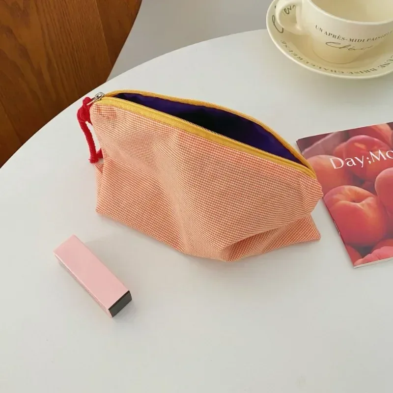 sac de maquillage à carreaux bloquant les couleurs pour femmes, sac de rangement pour pinceaux de maquillage de grande capacité, trousse de toilette pour soins de la peau