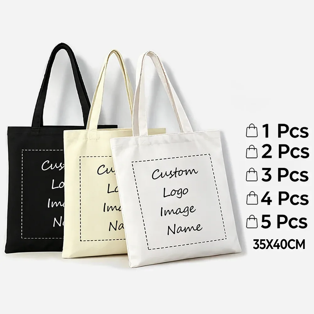sacs fourre-tout personnalisés avec logo/image, réutilisables, en toile, pour voyage, cadeaux personnalisés pour mariée, sacs de shopping pour femmes, 1/2/3/4/5 pièces