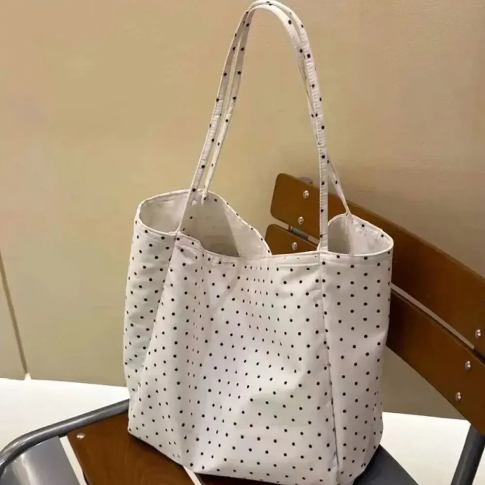 sac en toile à pois de grande capacité, nouveau sac fourre-tout coréen pour étudiantes, sac à bandoulière polyvalent pour les trajets quotidiens
