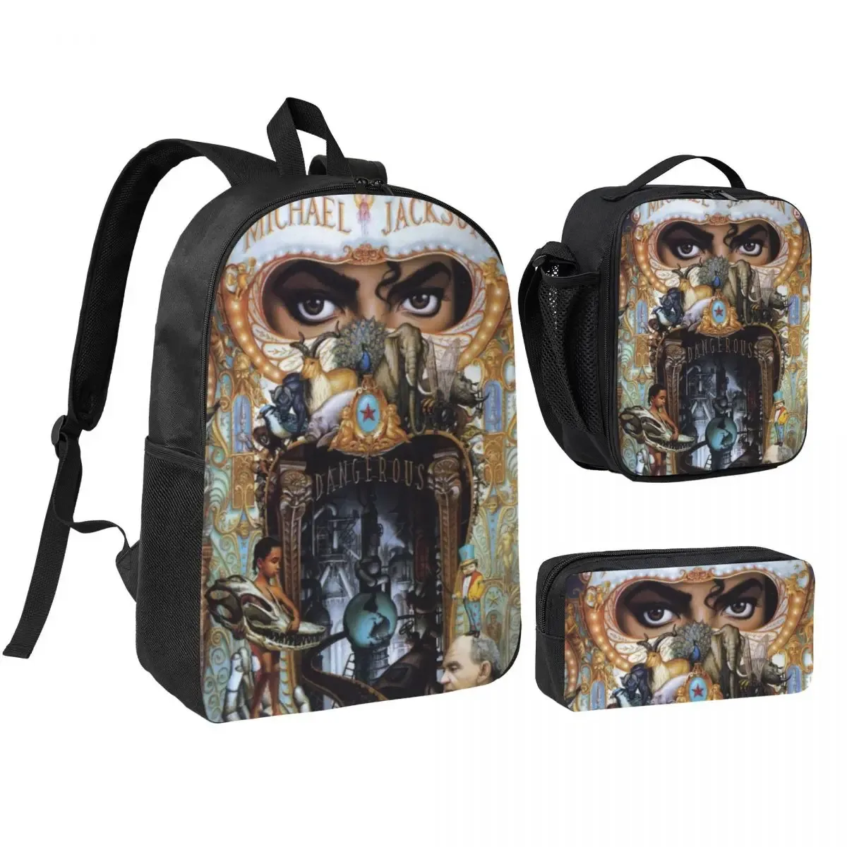 sac à dos michael jackson 3 pièces/ensemble pour étudiant, sac à dos de lycée, sac à lunch, trousse à crayons, ensemble de trois pièces imprimées.