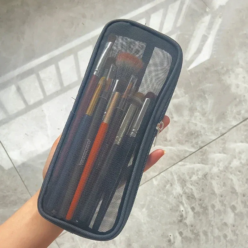 trousse de voyage pour pinceaux de maquillage, sac de rangement cosmétique et trousse de toilette pour hommes et femmes, pochette en maille pour outils de beauté, accessoires de lavage et de rangement