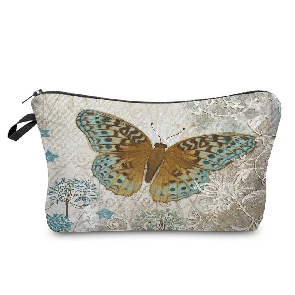 sac à cosmétiques imprimé papillon pour femmes, trousse à crayons d'école pratique avec animaux, mini sac de rangement de voyage, sacs de maquillage pour dames