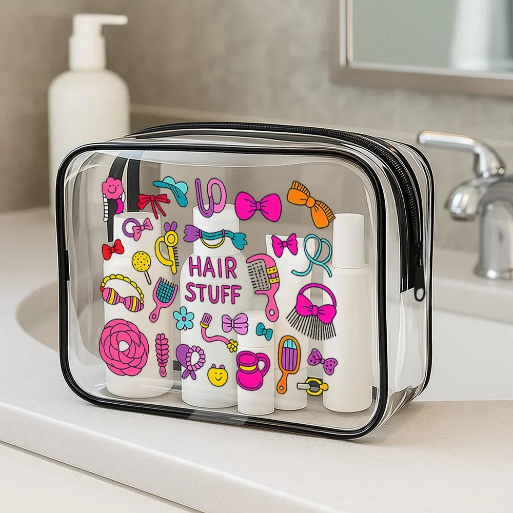 trousse à cosmétiques transparente. adorable design de cheveux pour les voyages, la salle de sport ou la plage. un cadeau parfait.