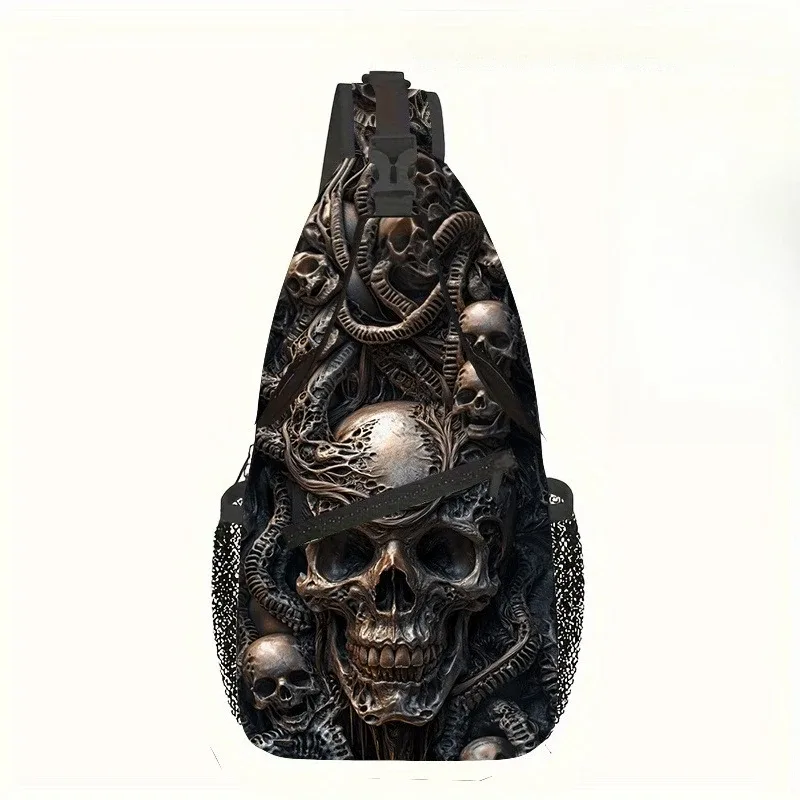 sac à bandoulière gothique punk imprimé crâne – sangle réglable, bandoulière légère pour les voyages et les sports de plein air, design sombre unique