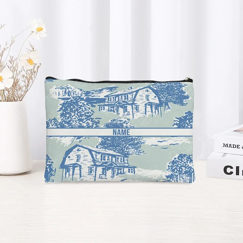 pochette de toilette en toile personnalisée avec motif paysage chinoiserie, cadeau décoratif élégant pour femmes, rangement quotidien des articles de beauté pour les vacances et les activités de plein air.