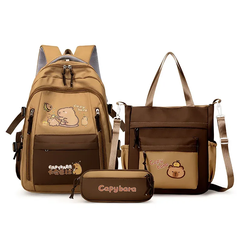 kawaii capybara école sac à dos 3 pièces filles sacs d'école ensemble sacs à dos décontractés enfants livre sac enfants cartable voyage sac à dos