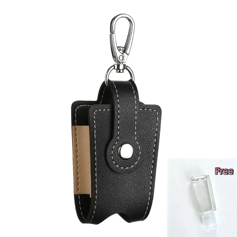 porte-désinfectant pour les mains en cuir pu avec porte-clés en métal, flacon vide rechargeable, s'adapte à la pochette, au sac à dos, aux clés