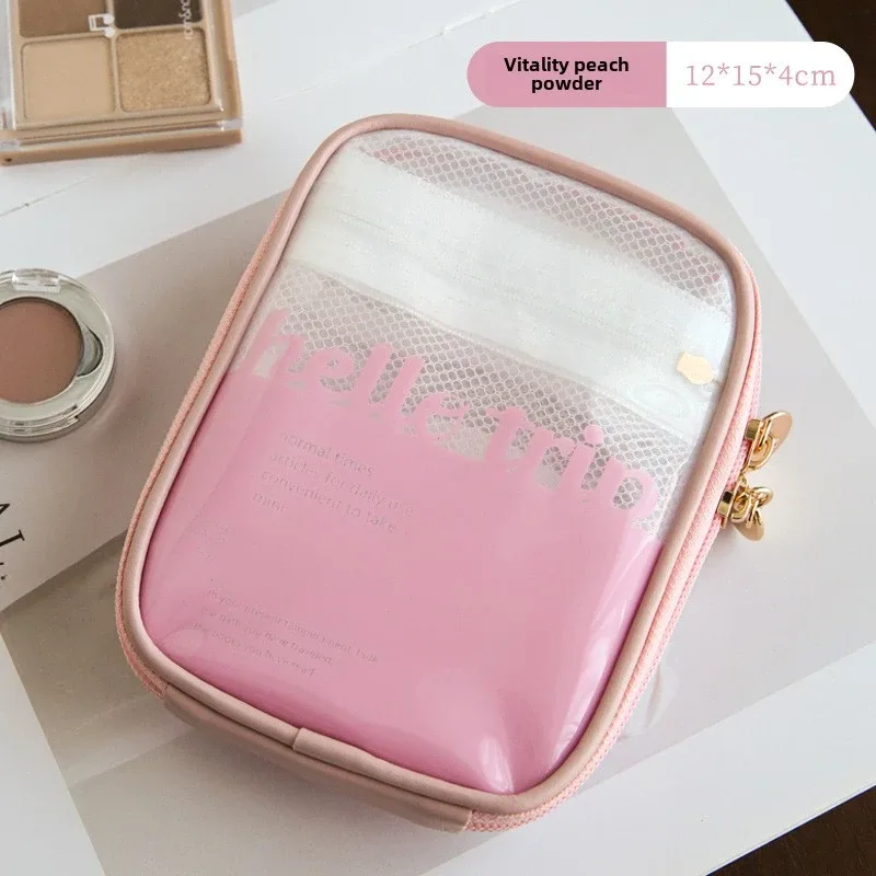 mini sac de rangement de maquillage de voyage transparent, petit sac de maquillage preppy mignon, fermeture éclair cosmétique, rangement de toilette, pochette pour pièces de monnaie pour femmes