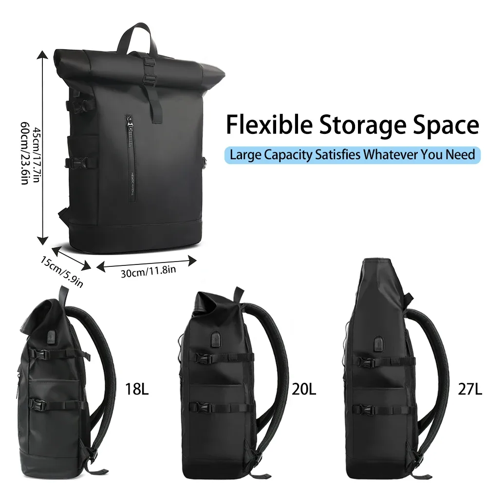 heroic knight – sac à dos étanche pour hommes et femmes, sac à dos de voyage extensible avec chargeur usb, sac pour ordinateur portable de grande capacité, mochila