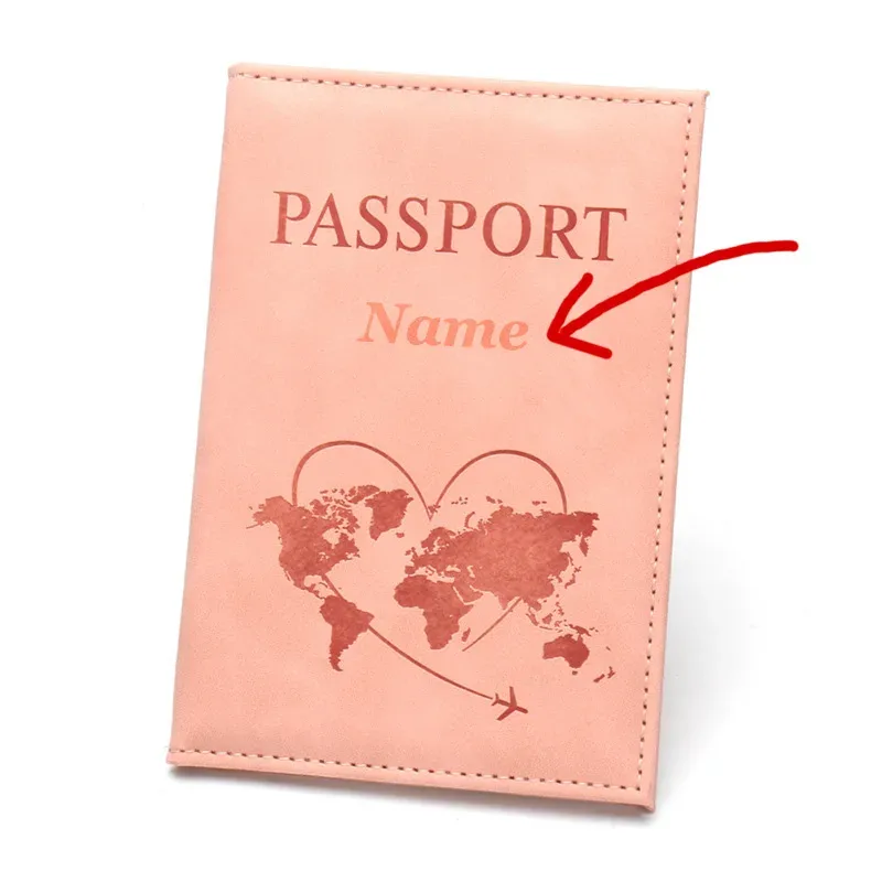 housse passeport personnalisée gravée nom | porte-passeport cuir pu pour couples femmes | étui voyage pvc nominatif (14.2x9.8cm)