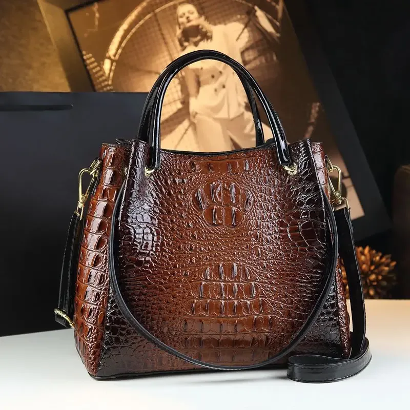 sacs à main rétro en cuir véritable pour femmes, sac fourre-tout à imprimé crocodile, sacs de messager initiés, tendance de la mode, nouveau, e27, 2025