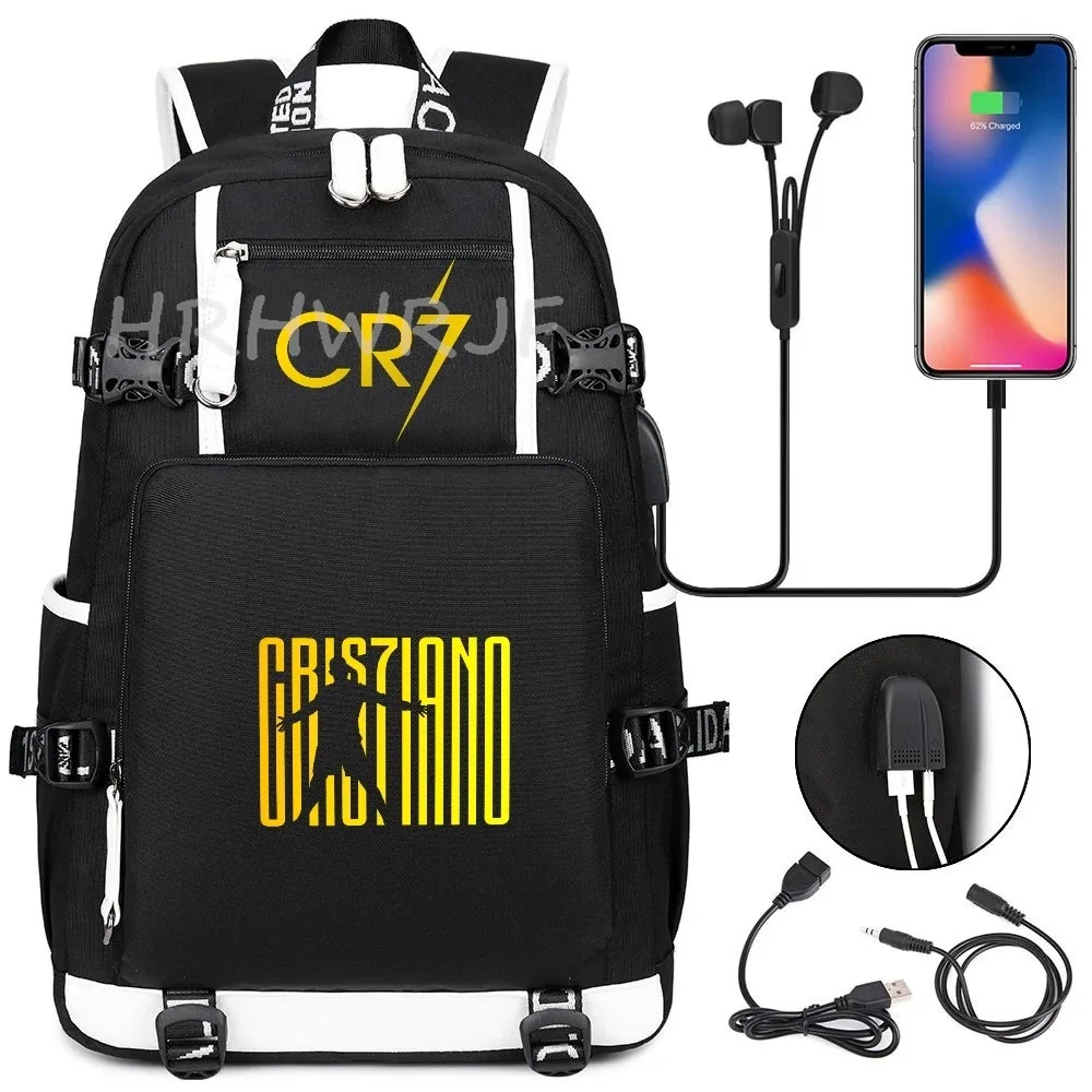 sac à dos usb cr7 pour superstars du football, sac de voyage pour ordinateur portable, sacs d'école noirs pour hommes, sacs d'école pour étudiants, mochilas, cadeau