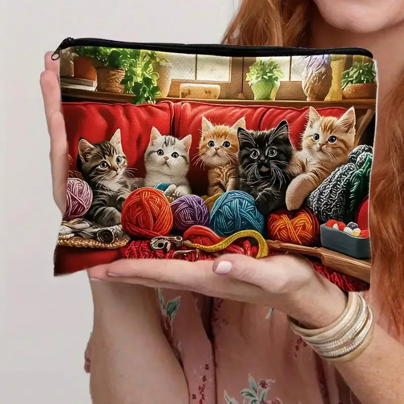 pochette multifonctionnelle à fermeture éclair, jolie pochette de maquillage en forme de chat pour femmes, rangement de bijoux, petit sac de rangement de voyage, 1 pièce