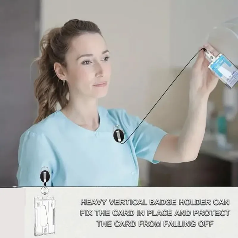 fentes pour cartes transparentes, porte-badge pour étiquette d'identification, avec bobine de badge, organisateur de rangement pour cartes, étui pour cartes de travail pour passe des employés