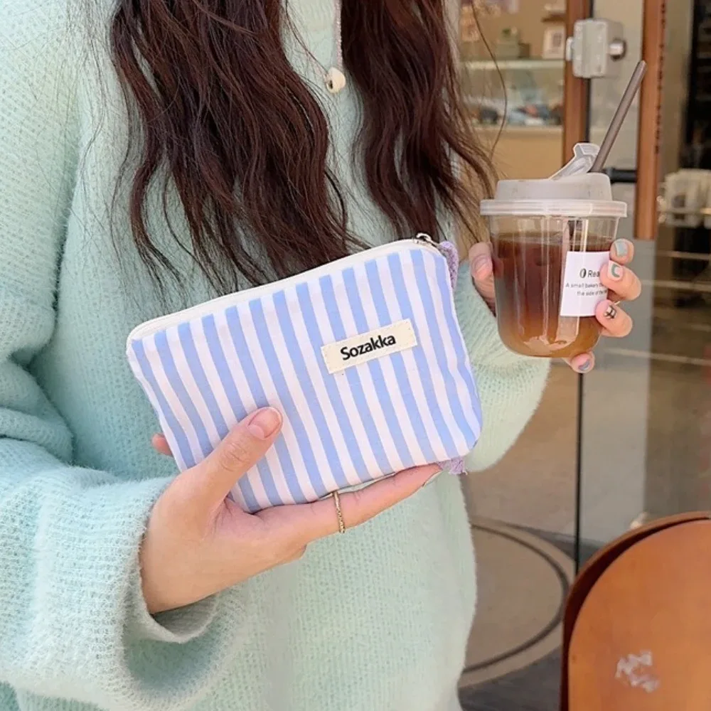 petit sac de maquillage cosmétique, mini sacs de rangement en toile rayés pour femmes, étui de maquillage pour rouge à lèvres, sac à main mignon pour enfants, pochette pour pièces de monnaie