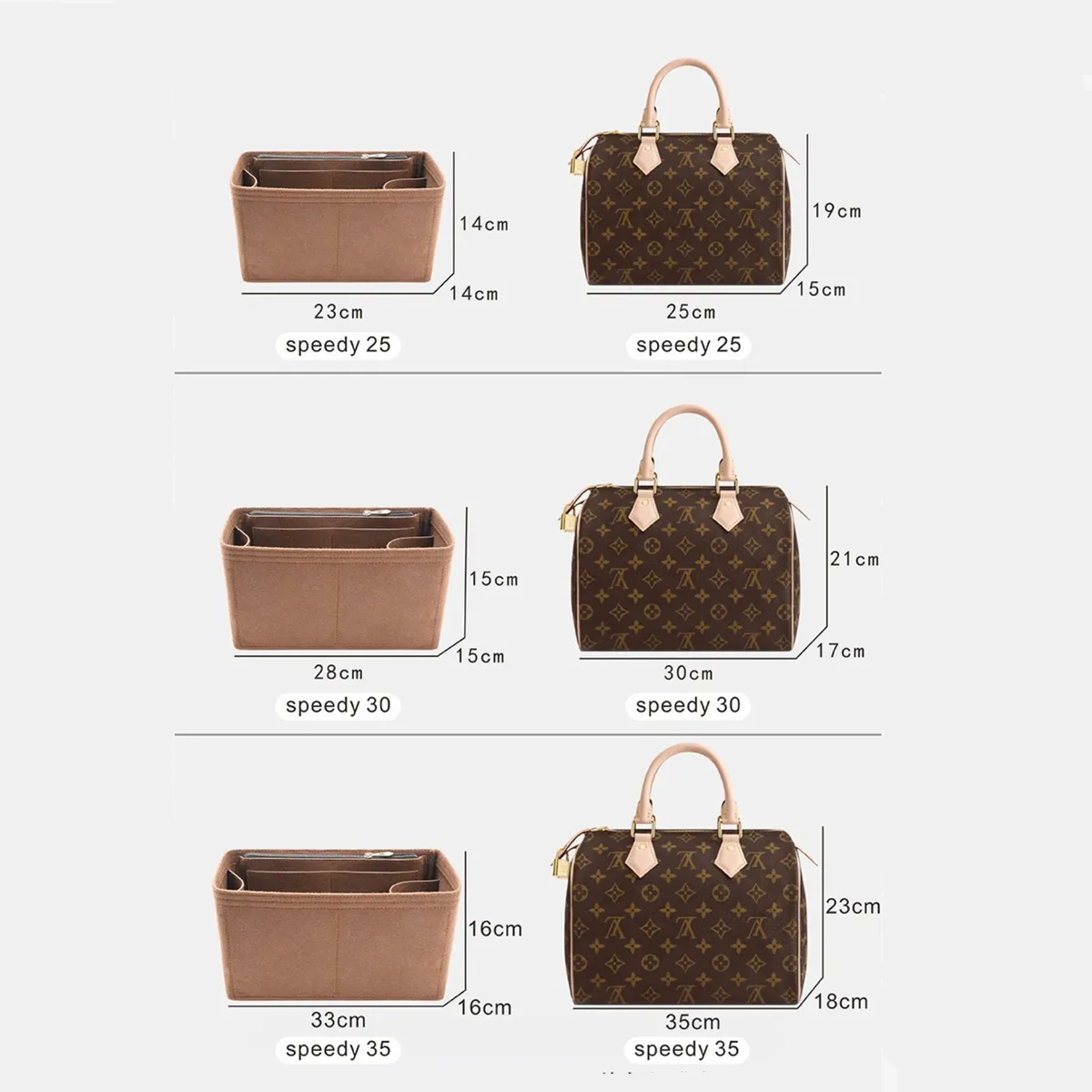 organisateur de sac en feutre yu7 pour sacs à rabat lv speedy 20 25 30 35, sac intérieur, trousse de maquillage, sac de voyage, accessoires pour sacs fourre-tout